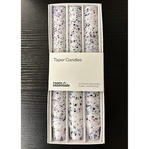 Pack of 6 Tapered Candles - 8 Inches High - White Speckled Purple & Blue